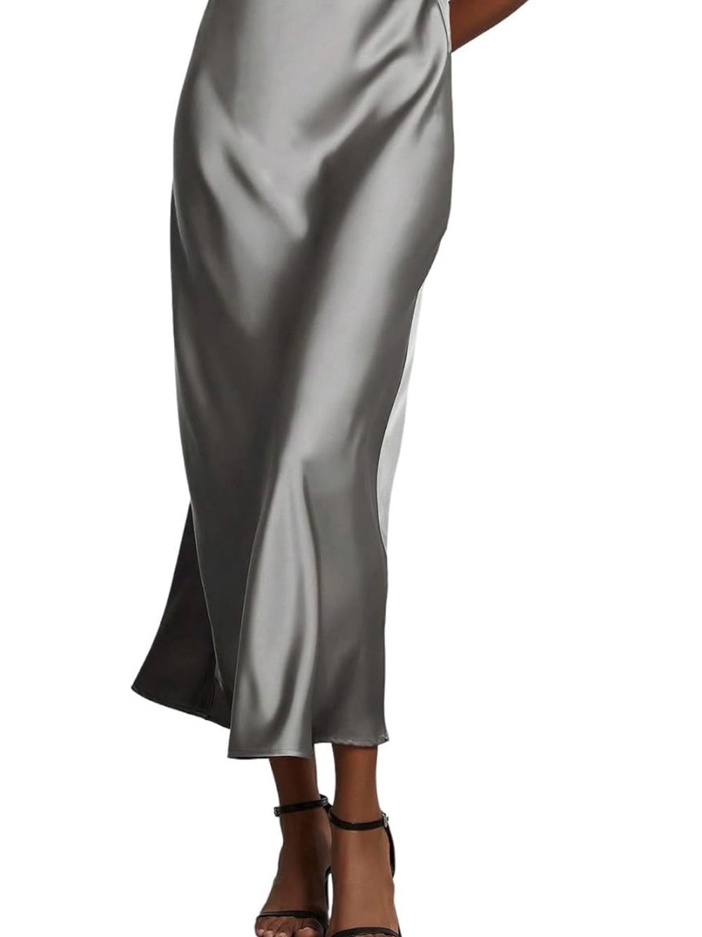 Satin Bias Midi Skirt - Silver